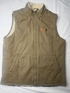 The American Outdoorsman Sherpa Lined Twill Vest Tan/Olive  Size L